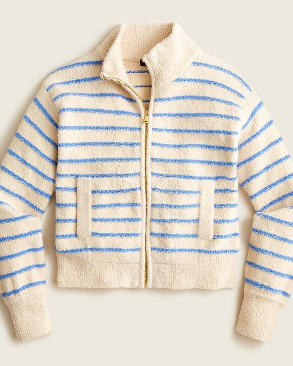 J. Crew Sweaters - J. Crew Striped Long Sleeve Zip-Up Cotton-Blend Bouclé Sweater Cream Blue 2X